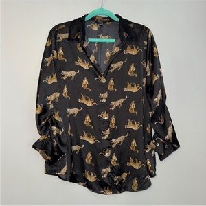 EUC Haver. London Leopard All Over Print Button Down Blouse Size Medium